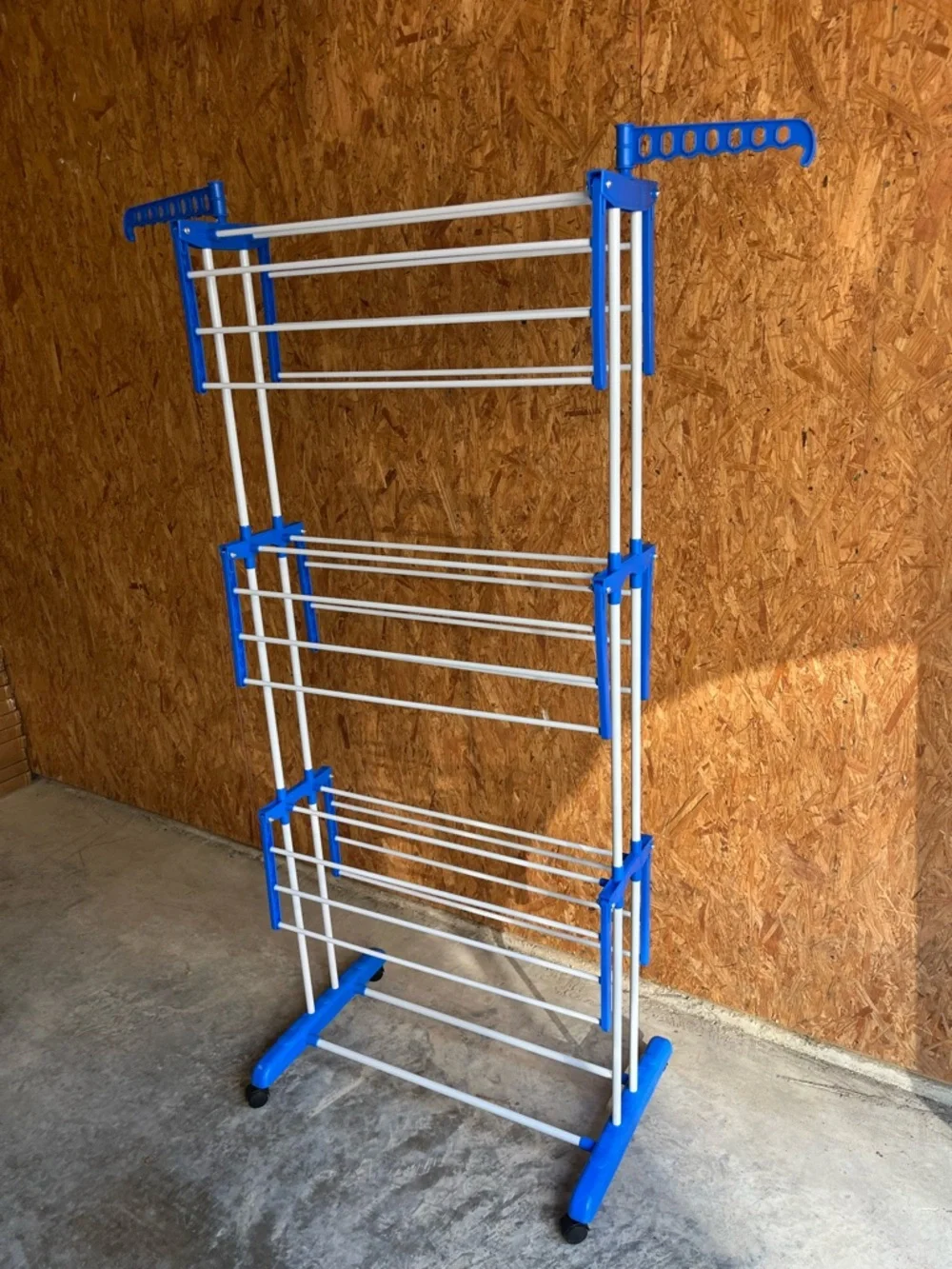 Rolling Clothes Drying Rack 3 Tier Adjustable Metal Bars w/Wheels